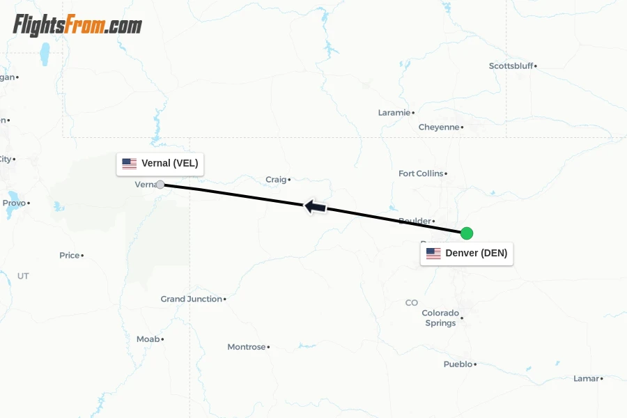 Flights from Denver to Vernal route map