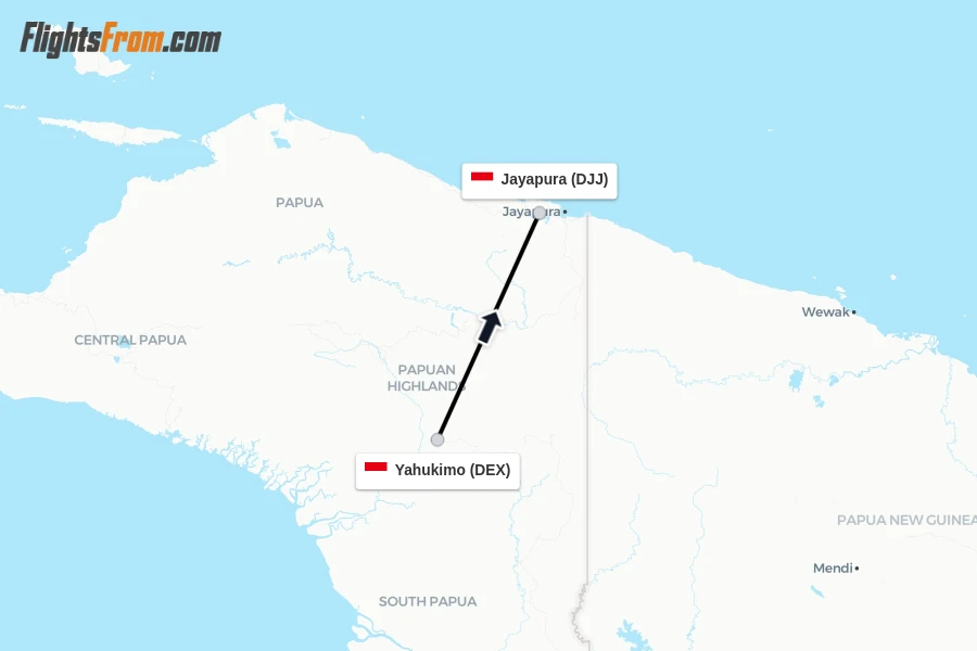Flights from Yahukimo to Jayapura route map