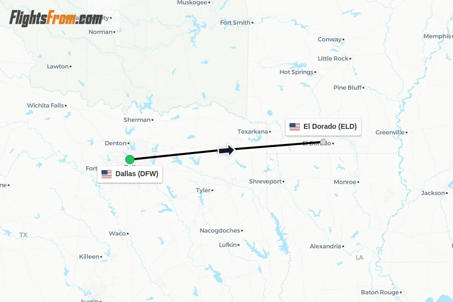 Flights from Dallas to El Dorado route map