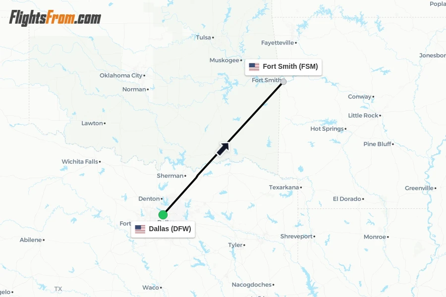 Flights from Dallas to Fort Smith route map