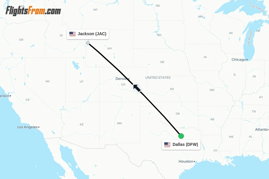 Flights from Dallas to Jackson route map