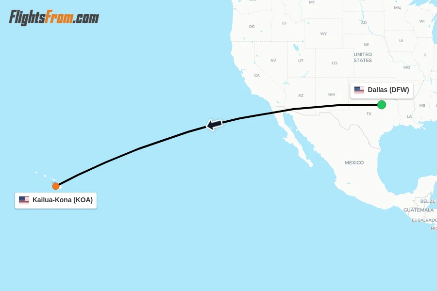 Flights from Dallas to Kailua-Kona route map