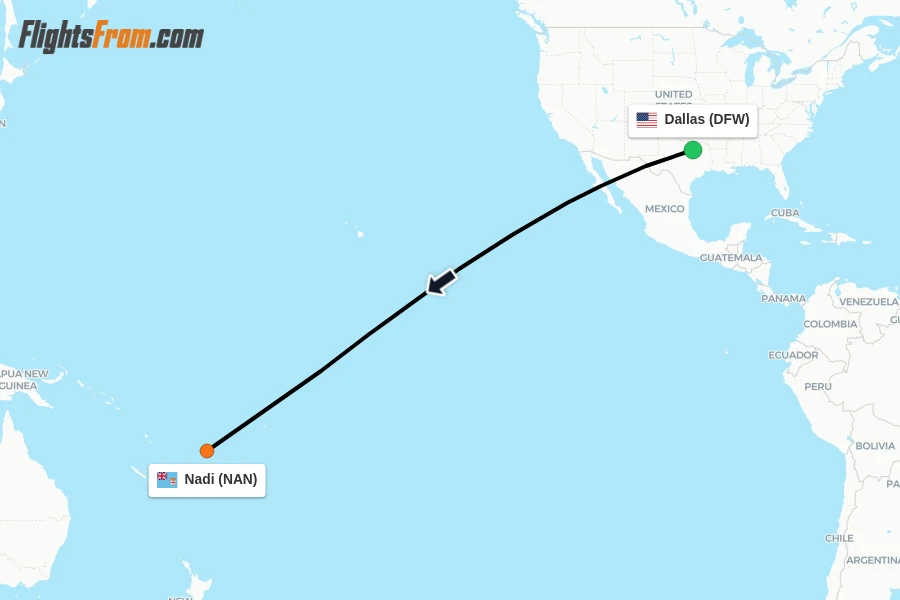 Flights from Dallas to Nadi route map