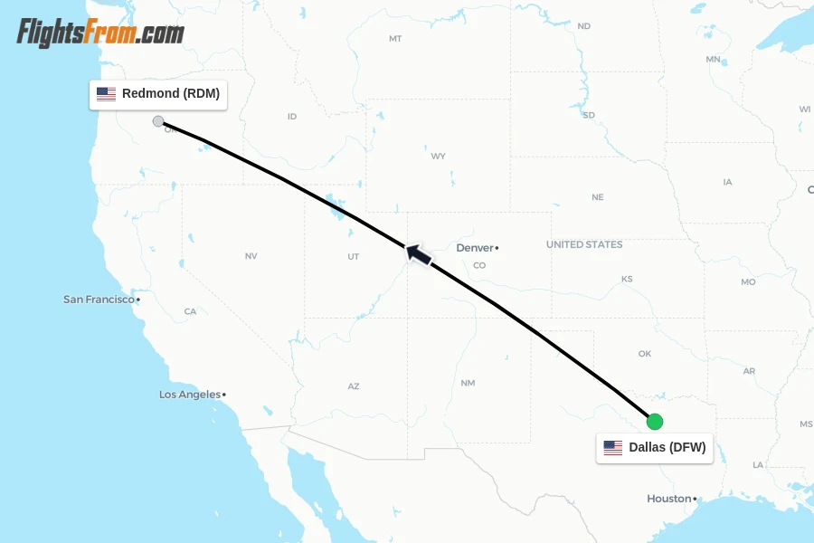 Flights from Dallas to Redmond route map
