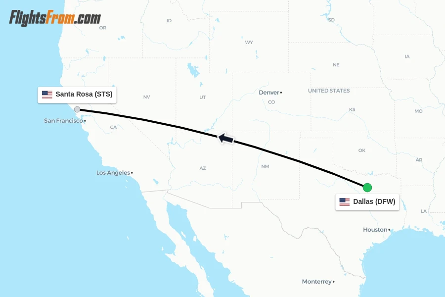 Flights from Dallas to Santa Rosa route map