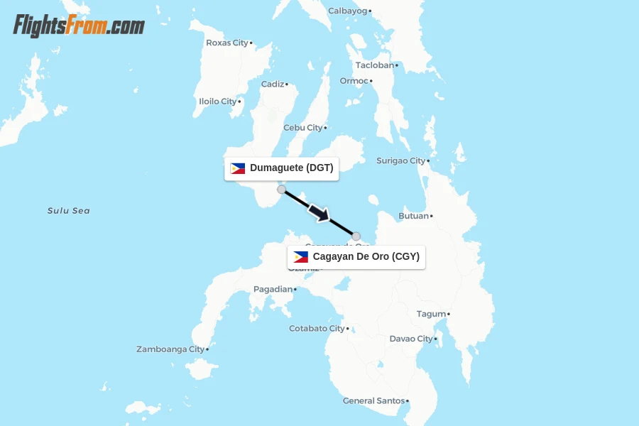 Flights from Dumaguete to Cagayan De Oro route map