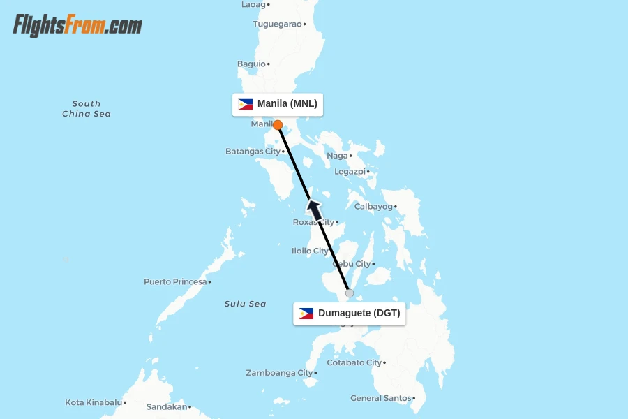 Flights from Dumaguete to Manila route map