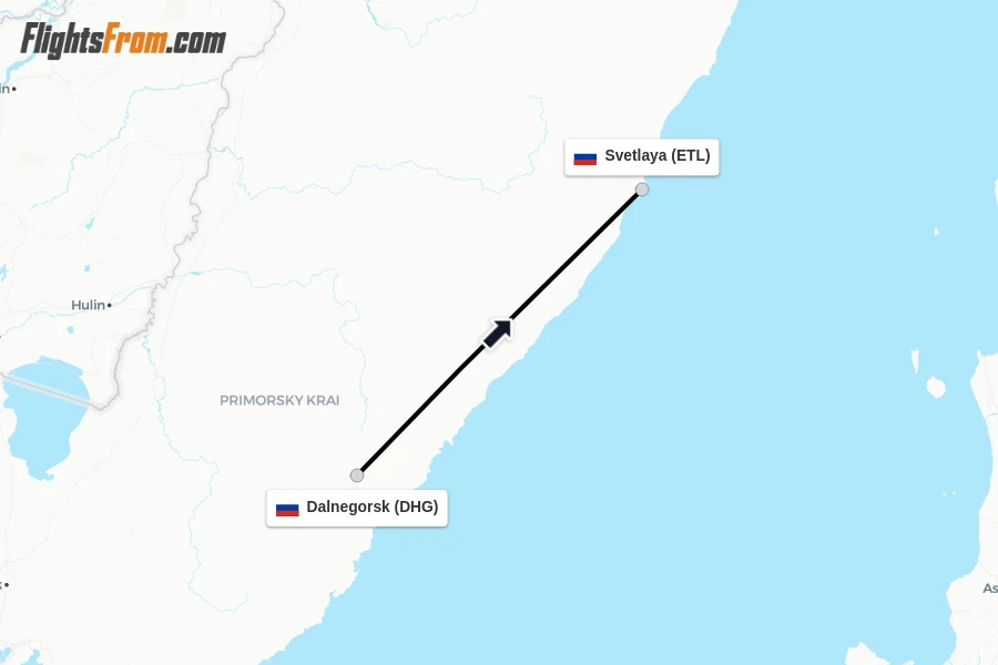 Flights from Dalnegorsk to Svetlaya route map