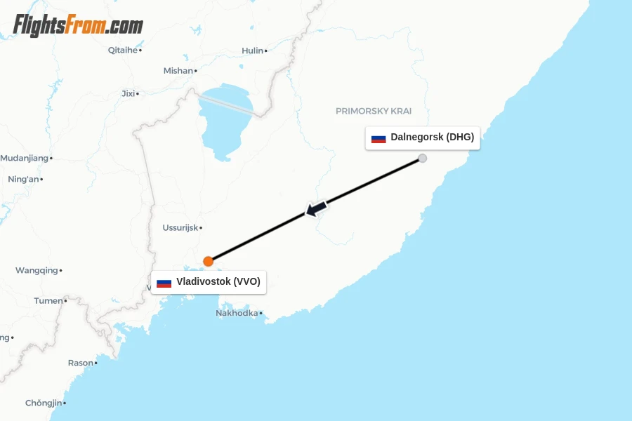 Flights from Dalnegorsk to Vladivostok route map