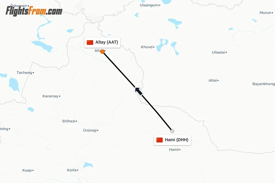 Flights from Hami to Altay route map