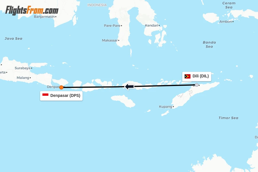 Flights from Dili to Denpasar route map