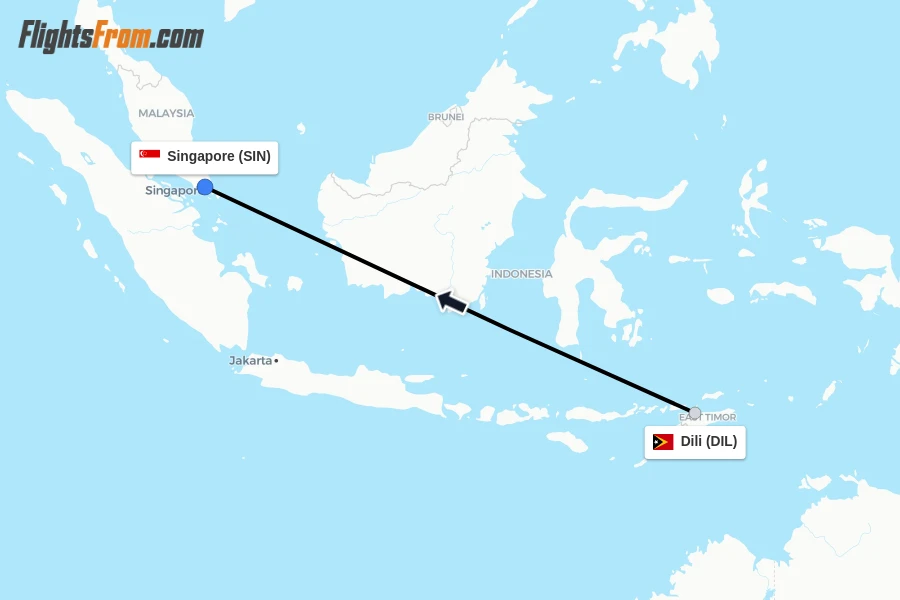 Flights from Dili to Singapore route map