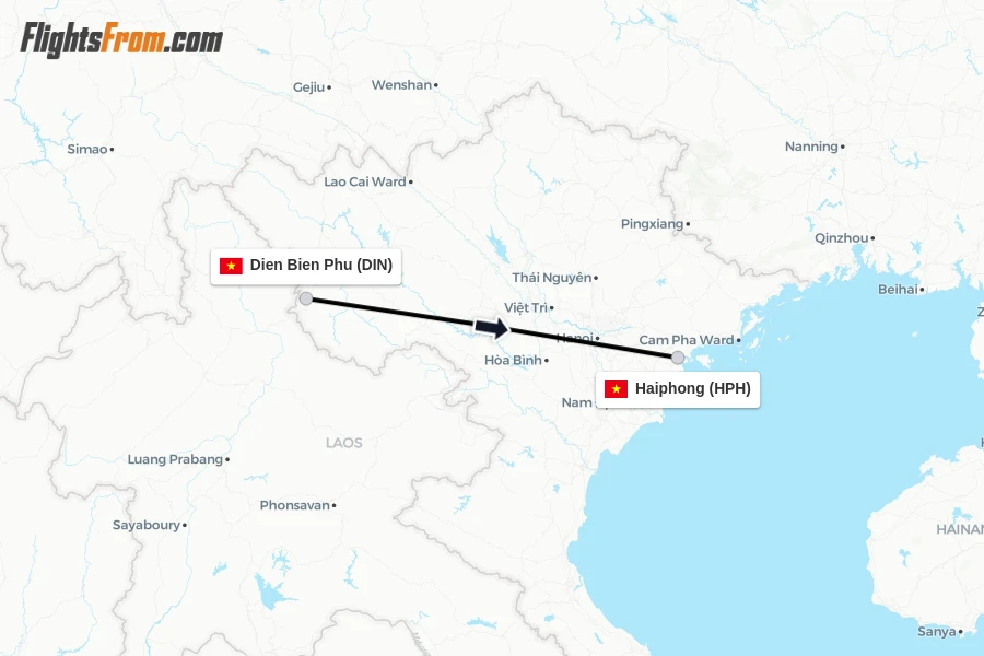 Flights from Dien Bien Phu to Haiphong route map