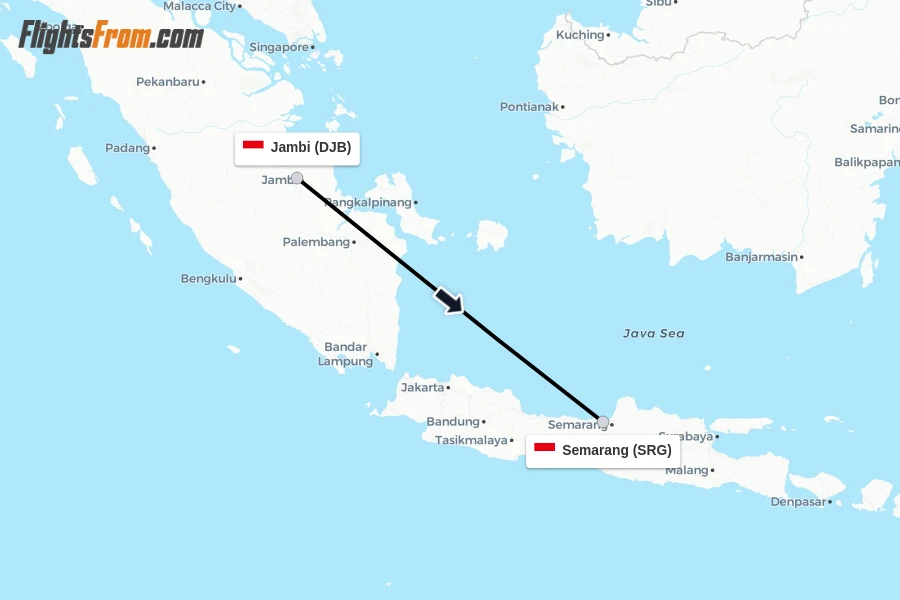 Flights from Jambi to Semarang route map