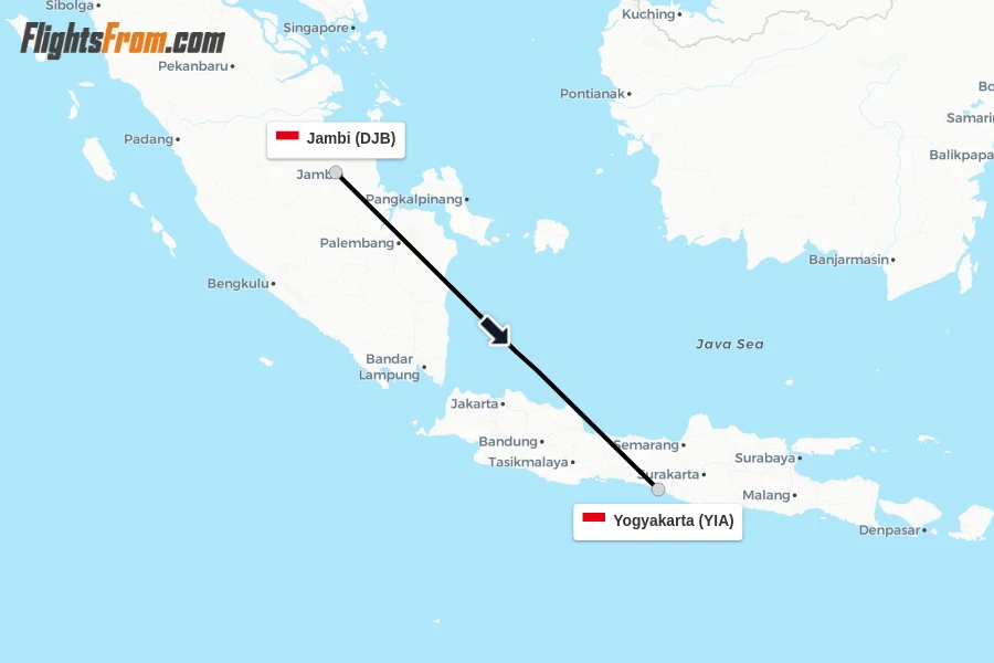 Flights from Jambi to Yogyakarta route map