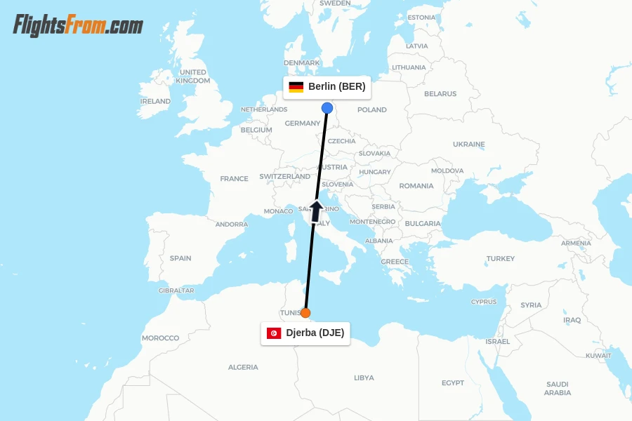 Flights from Djerba to Berlin route map