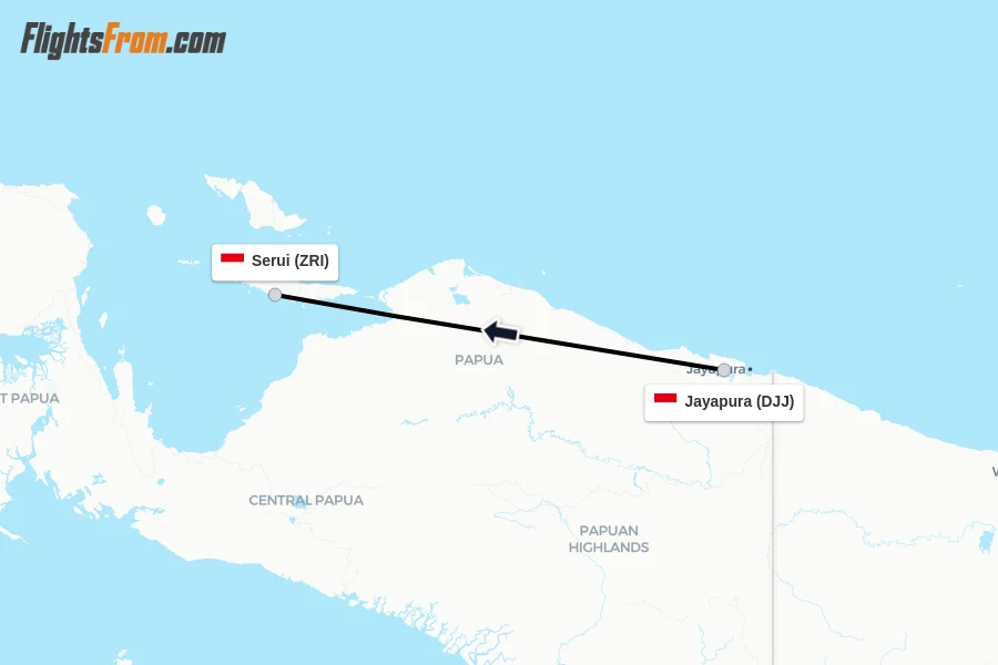 Flights from Jayapura to Serui route map