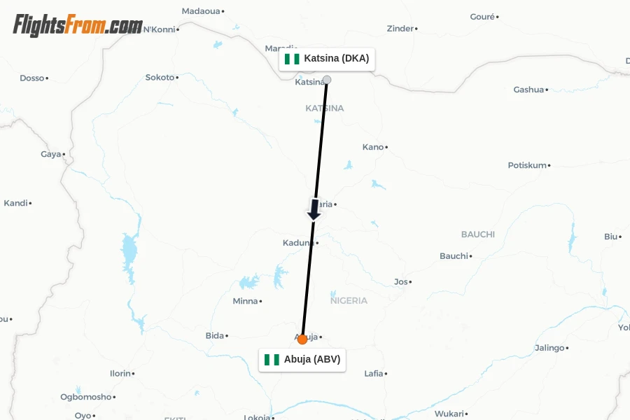 Flights from Katsina to Abuja route map