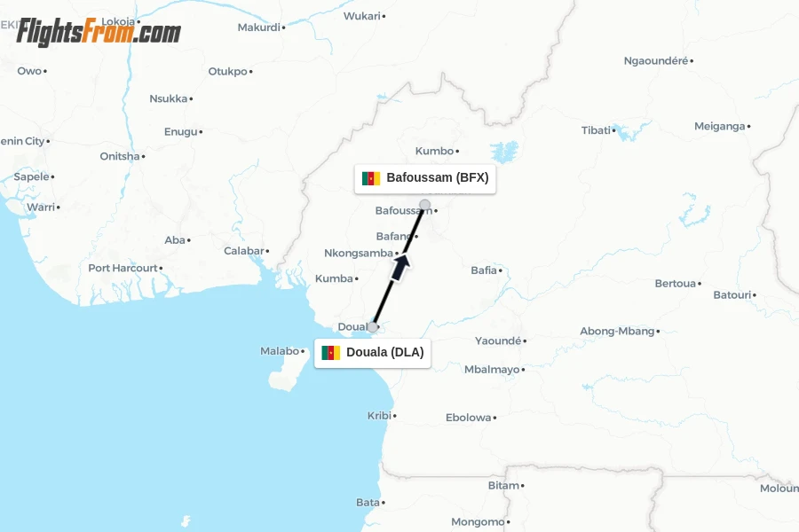 Flights from Douala to Bafoussam route map
