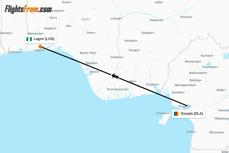 Flights from Douala to Lagos route map