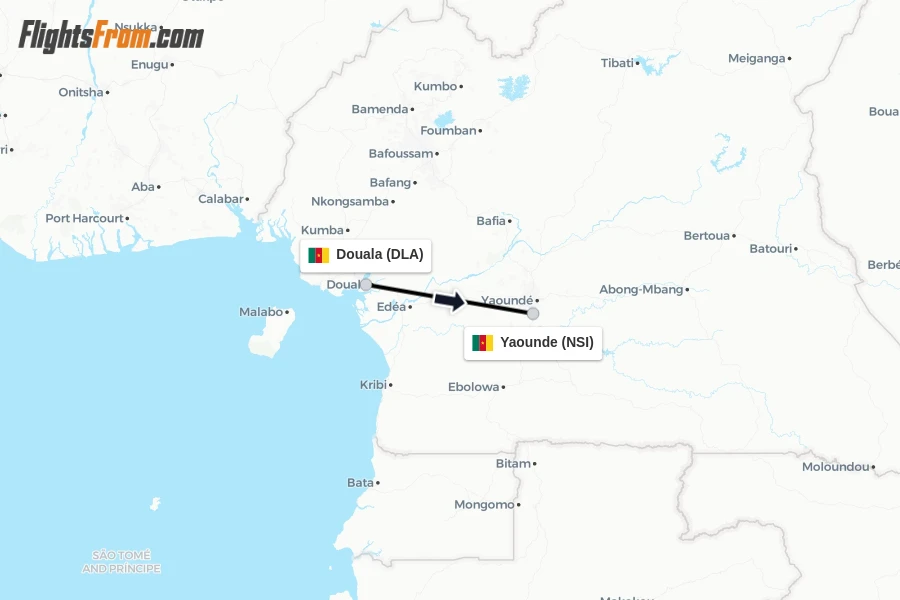 Flights from Douala to Yaounde route map