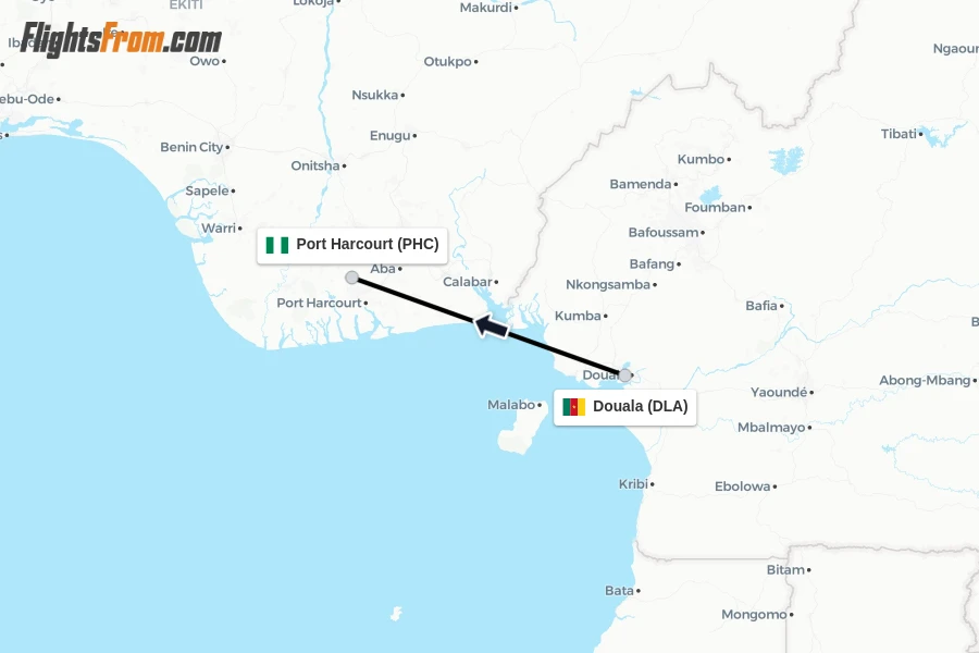 Flights from Douala to Port Harcourt route map