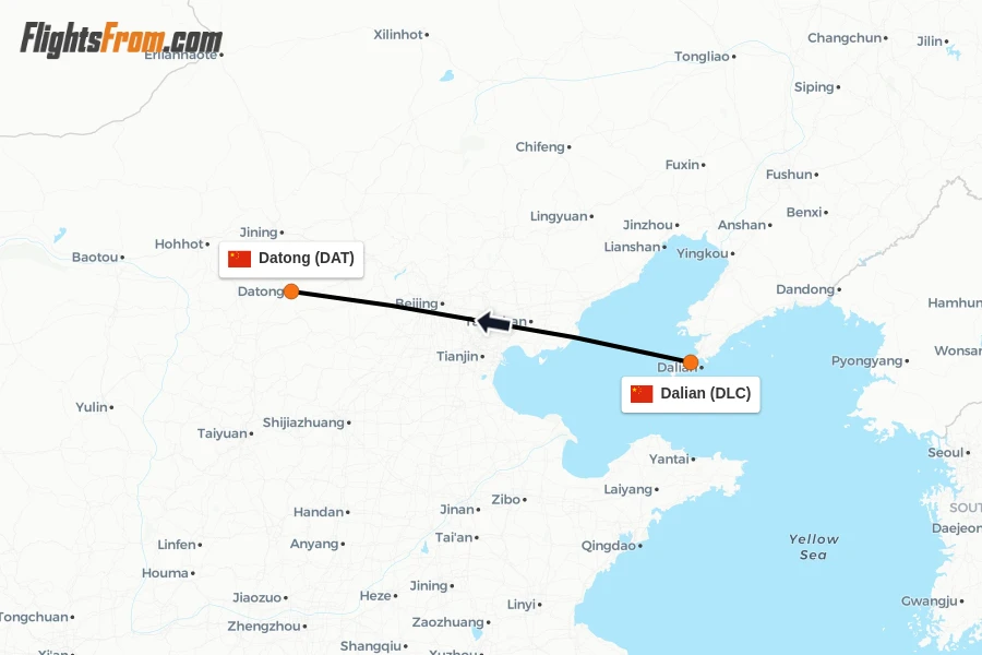 Flights from Dalian to Datong route map