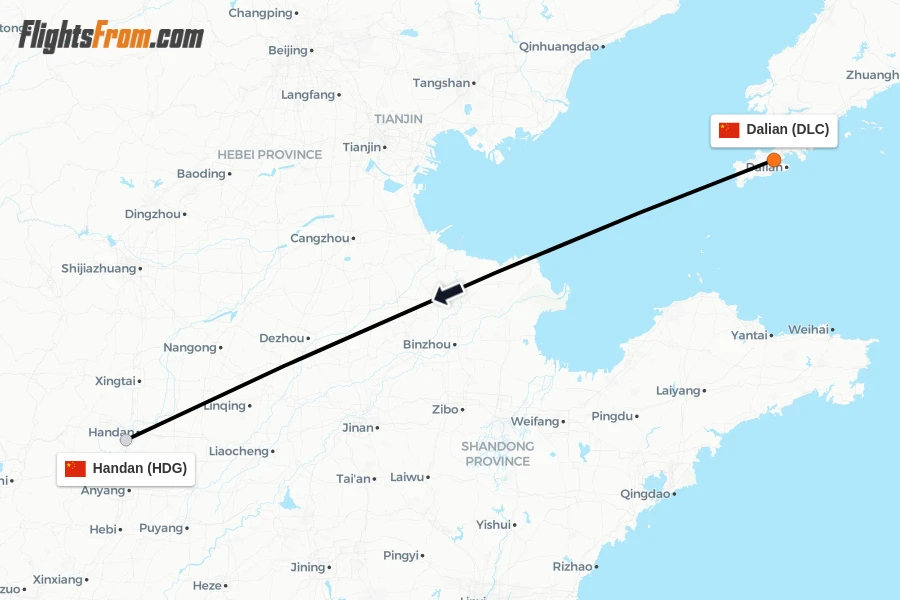 Flights from Dalian to Handan route map