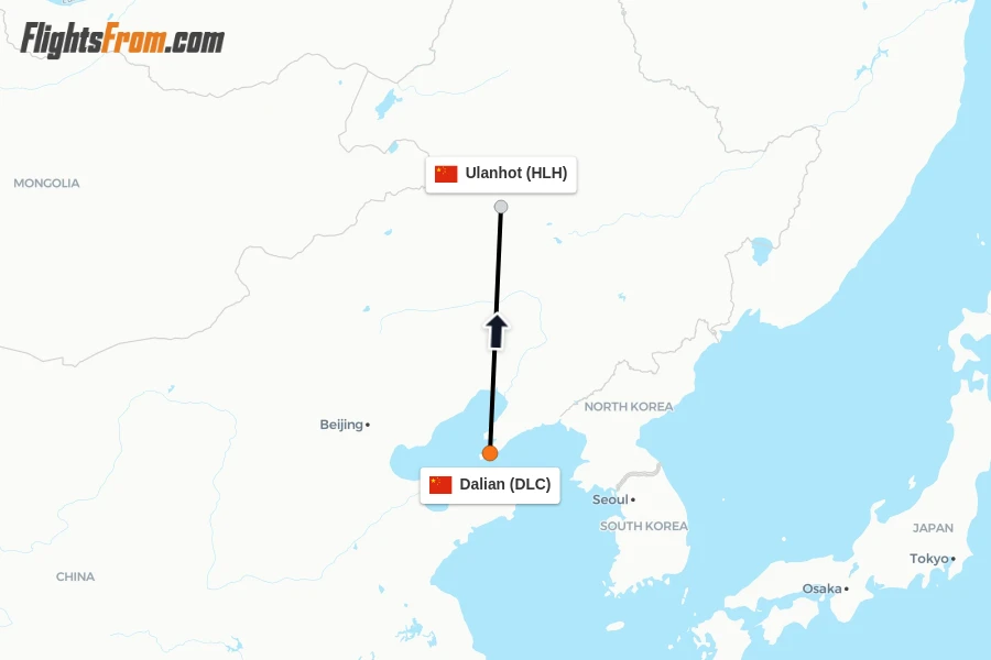 Flights from Dalian to Ulanhot route map