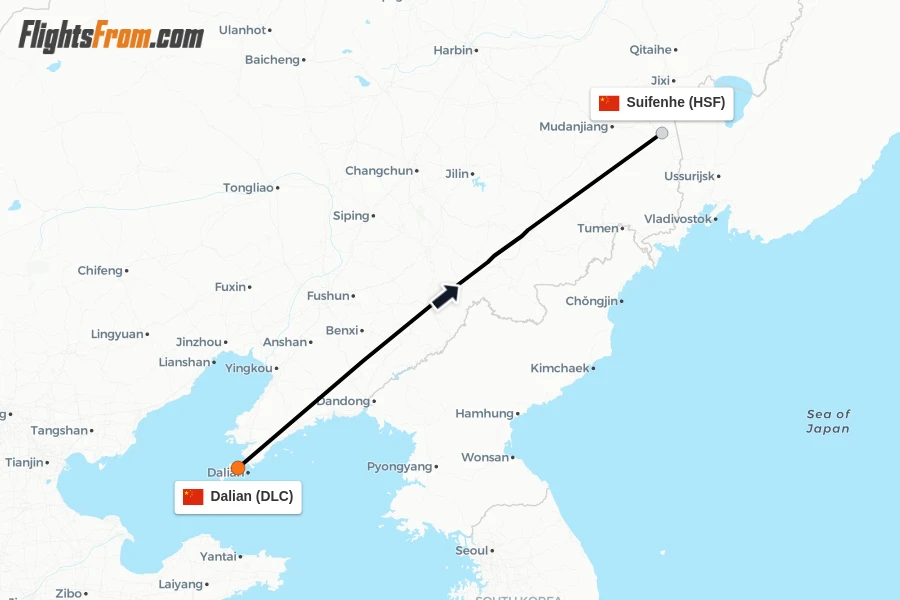 Flights from Dalian to Suifenhe route map