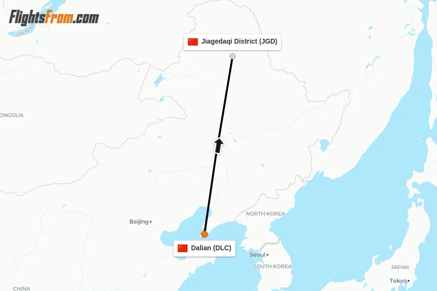 Flights from Dalian to Jiagedaqi District route map