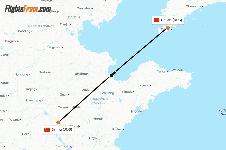 Flights from Dalian to Jining route map