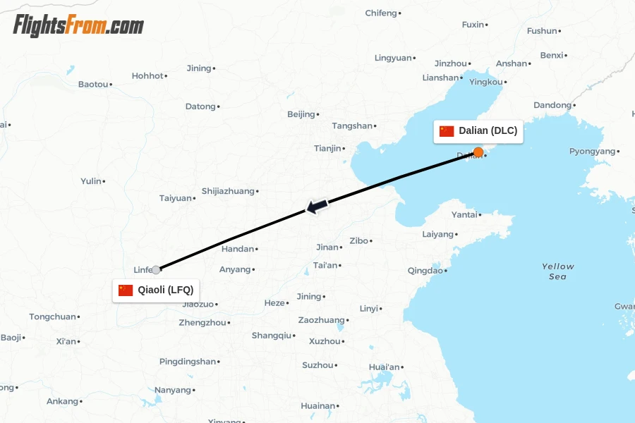 Flights from Dalian to Qiaoli route map