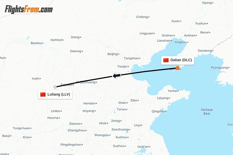 Flights from Dalian to Luliang route map