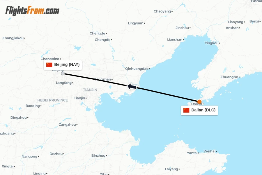 Flights from Dalian to Beijing route map