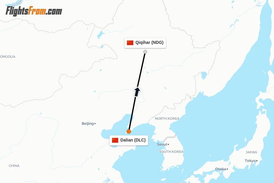 Flights from Dalian to Qiqihar route map