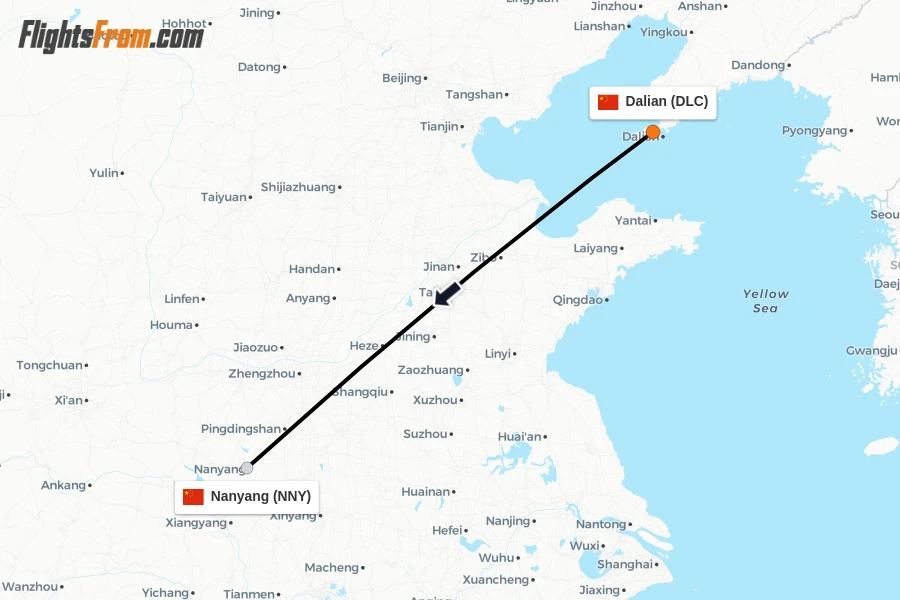 Flights from Dalian to Nanyang route map