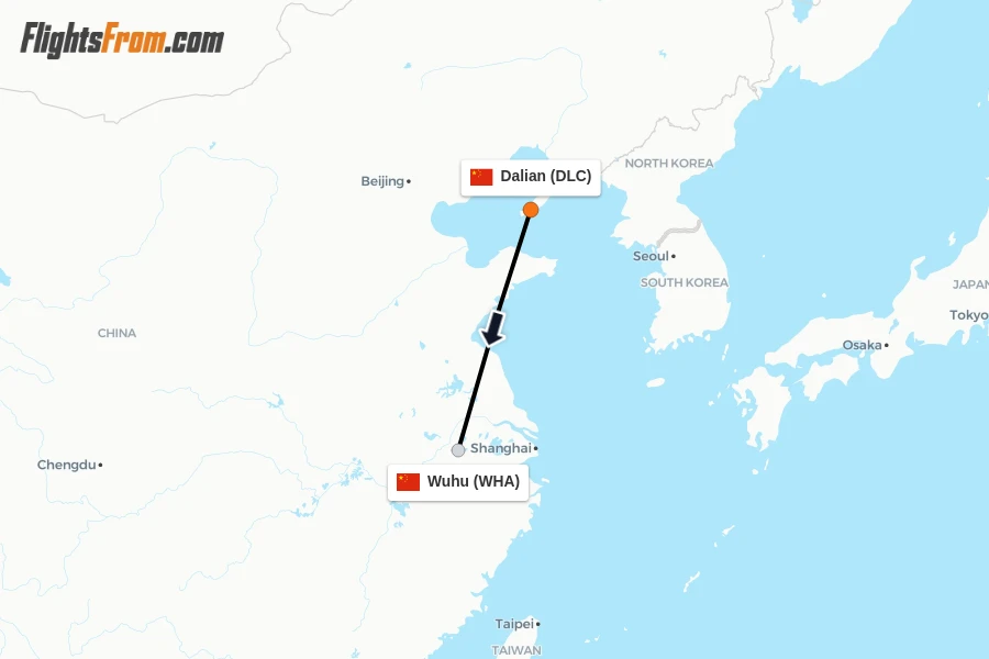 Flights from Dalian to Wuhu route map