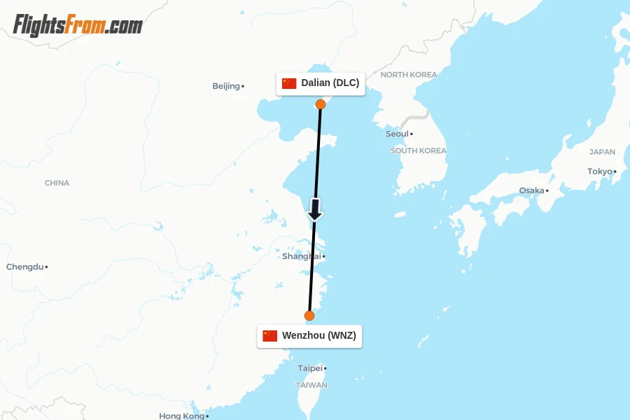 Flights from Dalian to Wenzhou route map
