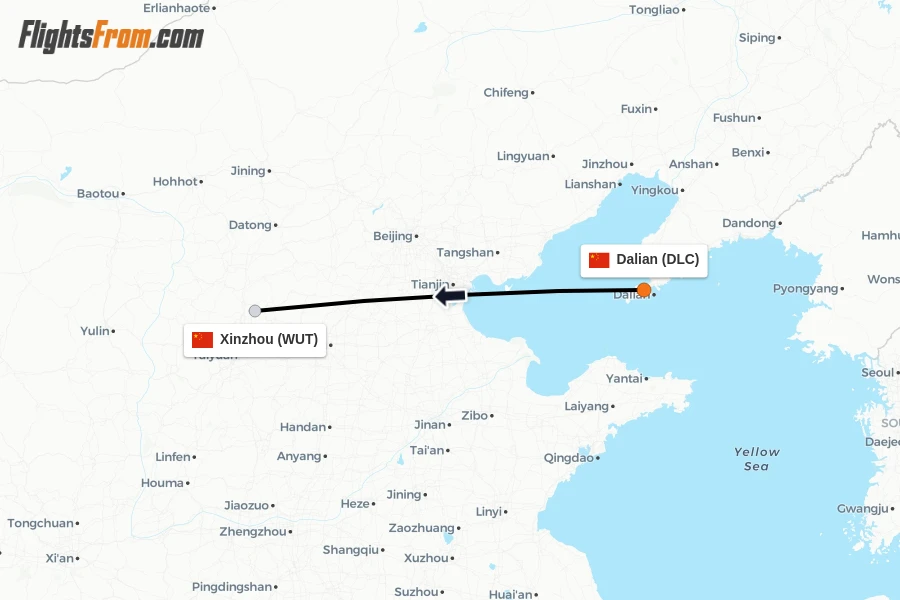 Flights from Dalian to Xinzhou route map