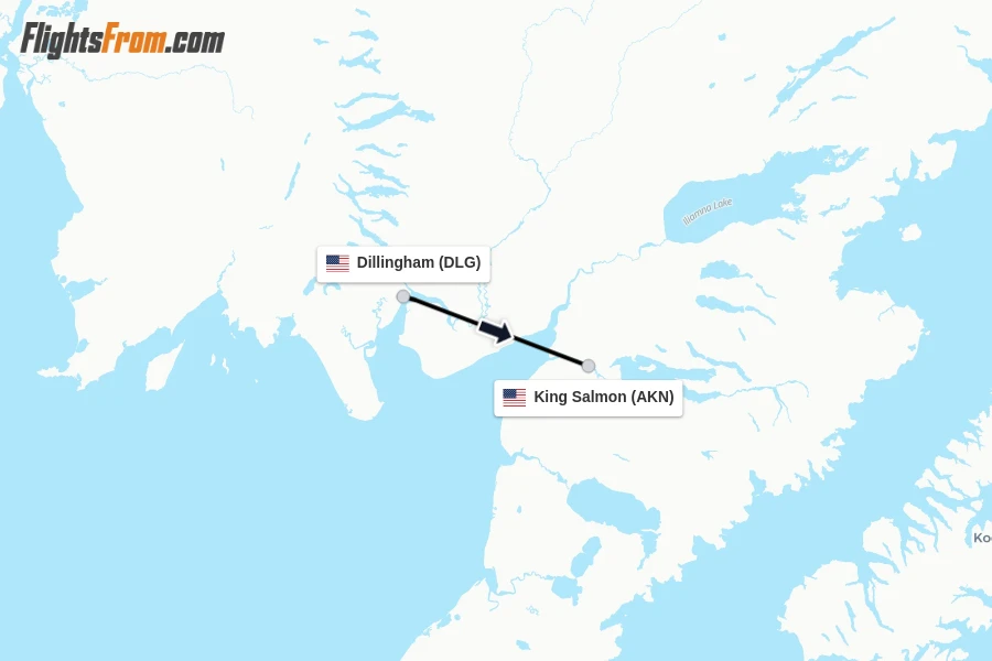 Flights from Dillingham to King Salmon route map