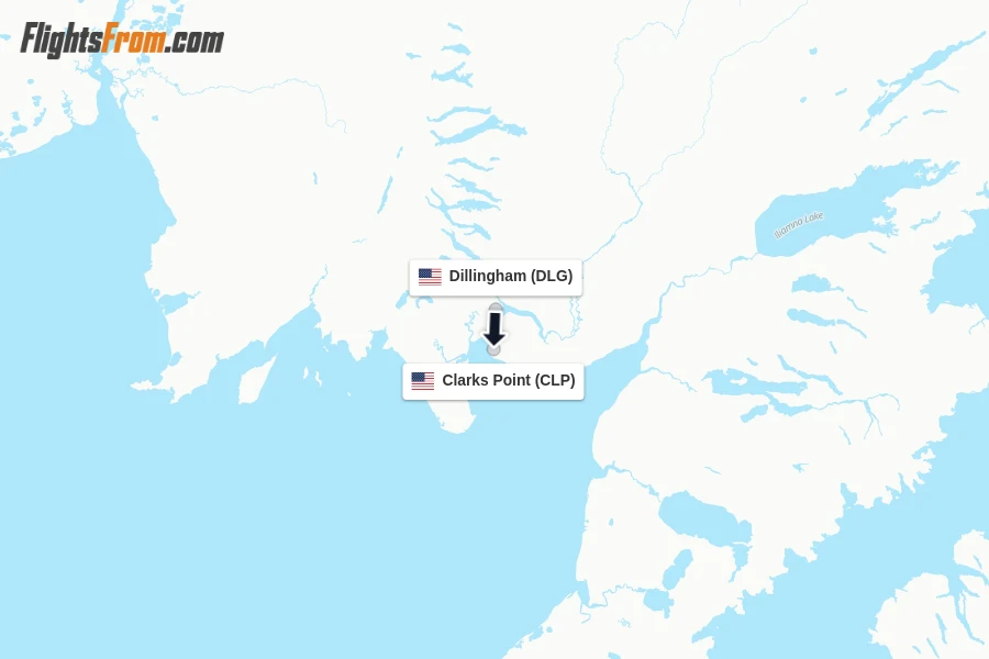Flights from Dillingham to Clarks Point route map