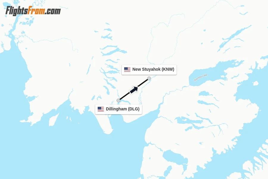 Flights from Dillingham to New Stuyahok route map