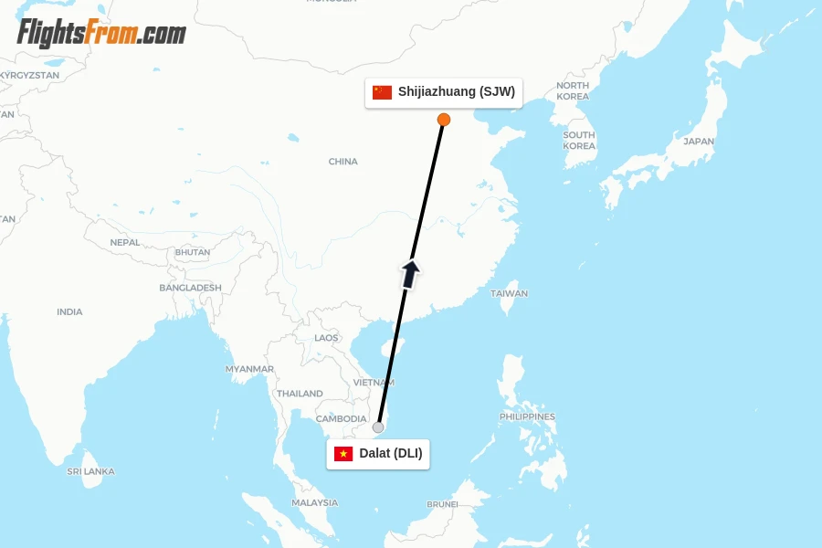 Flights from Dalat to Shijiazhuang route map