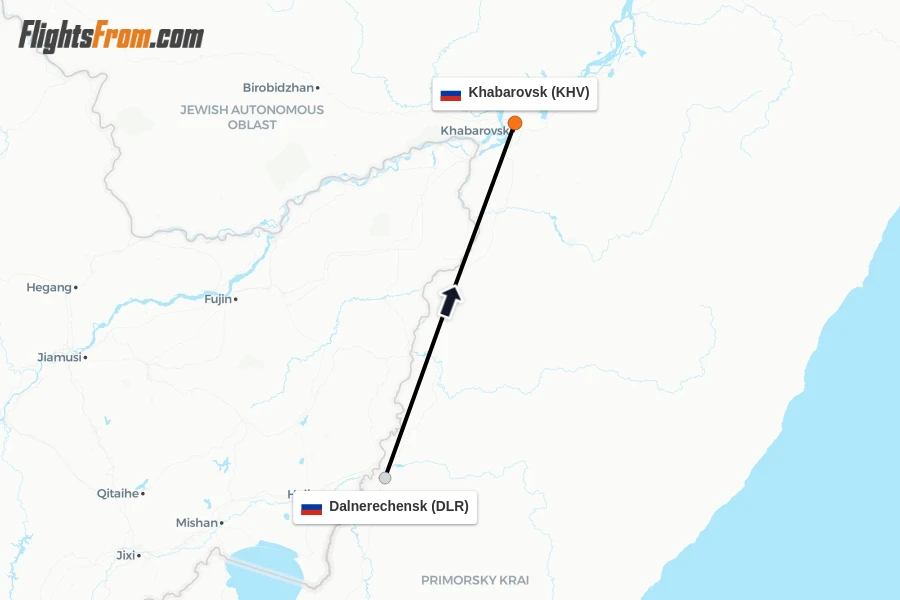 Flights from Dalnerechensk to Khabarovsk route map