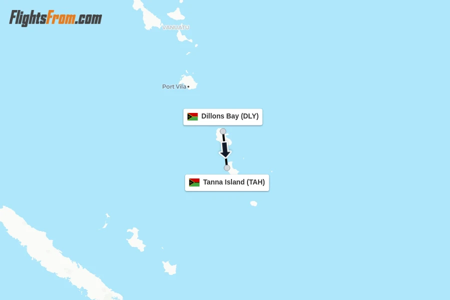 Flights from Dillons Bay to Tanna Island route map