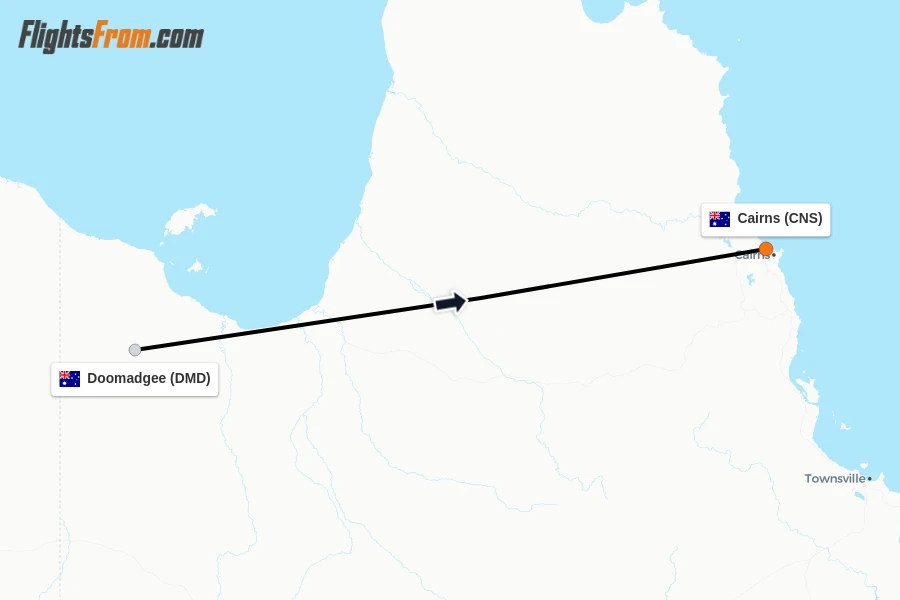 Flights from Doomadgee to Cairns route map