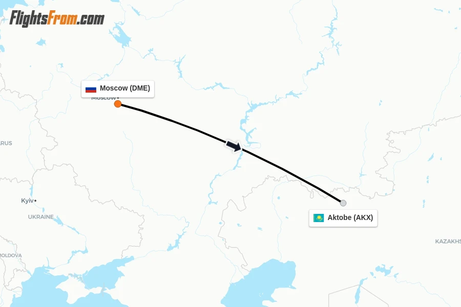 Flights from Moscow to Aktobe route map