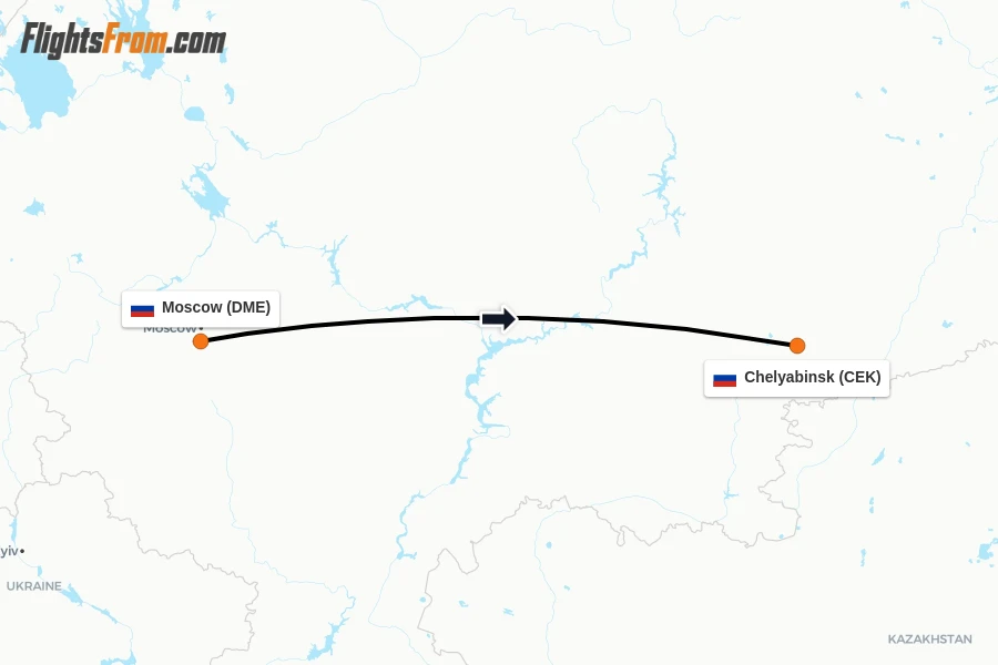 Flights from Moscow to Chelyabinsk route map