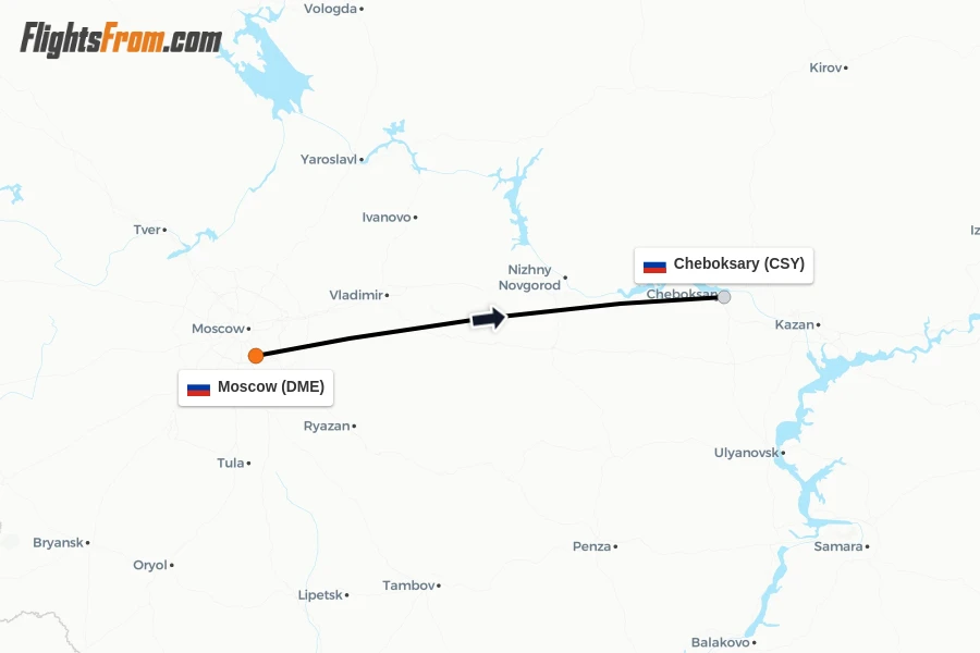 Flights from Moscow to Cheboksary route map